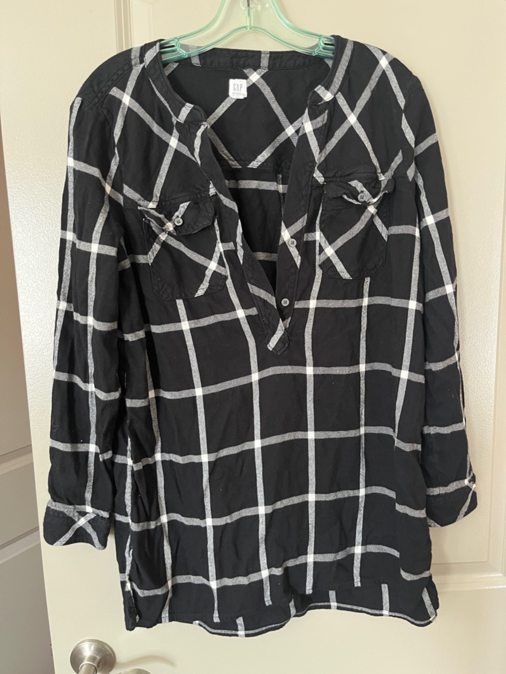 GAP Black and White Windowpane Shirt with Chest Detail